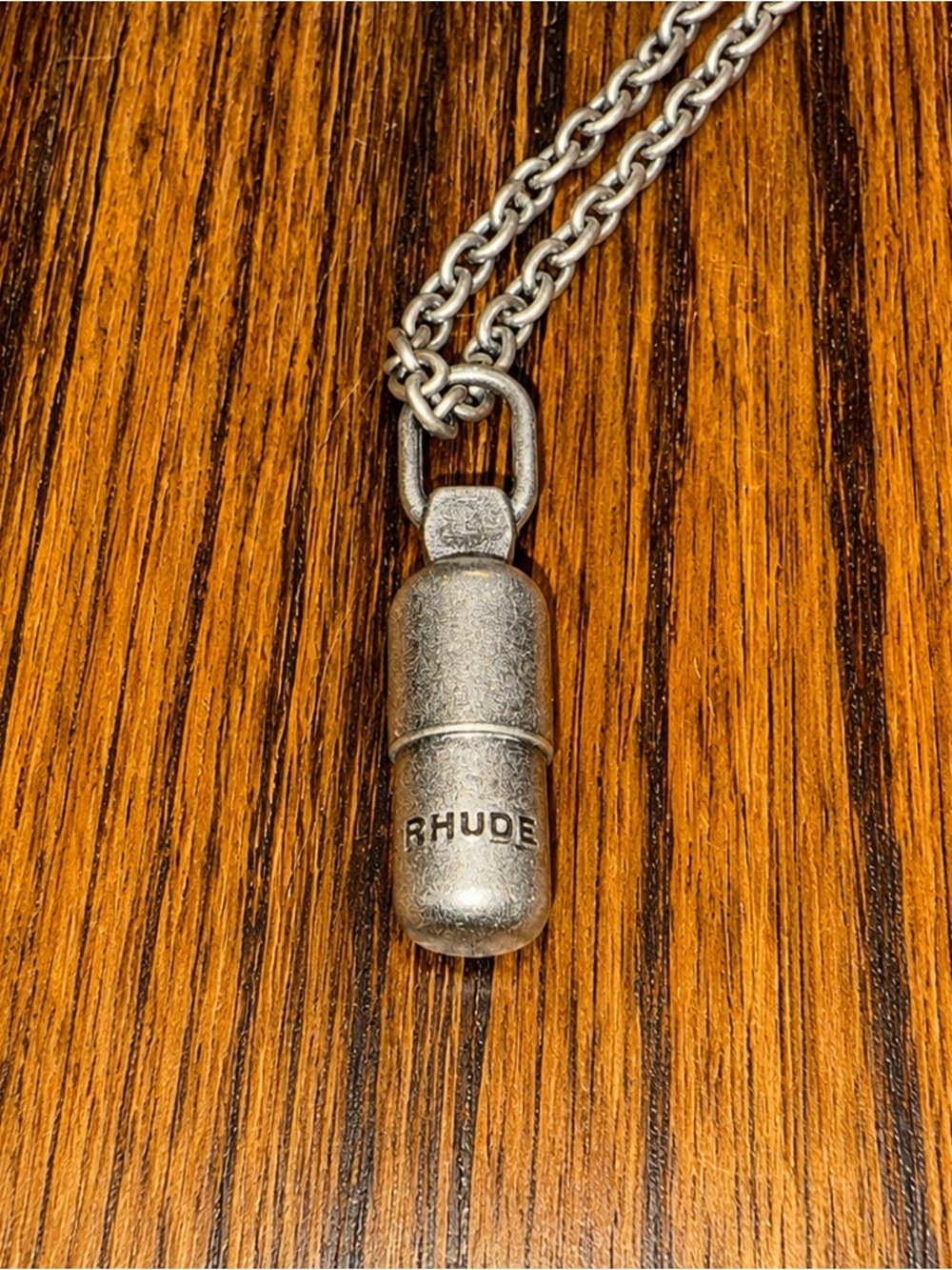 Rhude Pill Pendant Silver Roll Chain Necklace